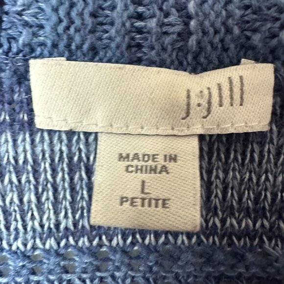 J Jill Sweater Womens Large petite Blue Striped Pockets Linen‎ Blend Cardigan - Picture 4 of 5